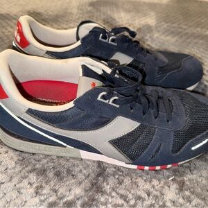 Diadora Men's Navy and Gray Sneakers with Red Accents